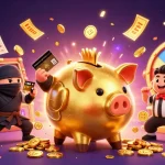 Engage with link slot gacor as a golden piggy bank wrestler unleashes jackpots amidst vibrant casino elements.