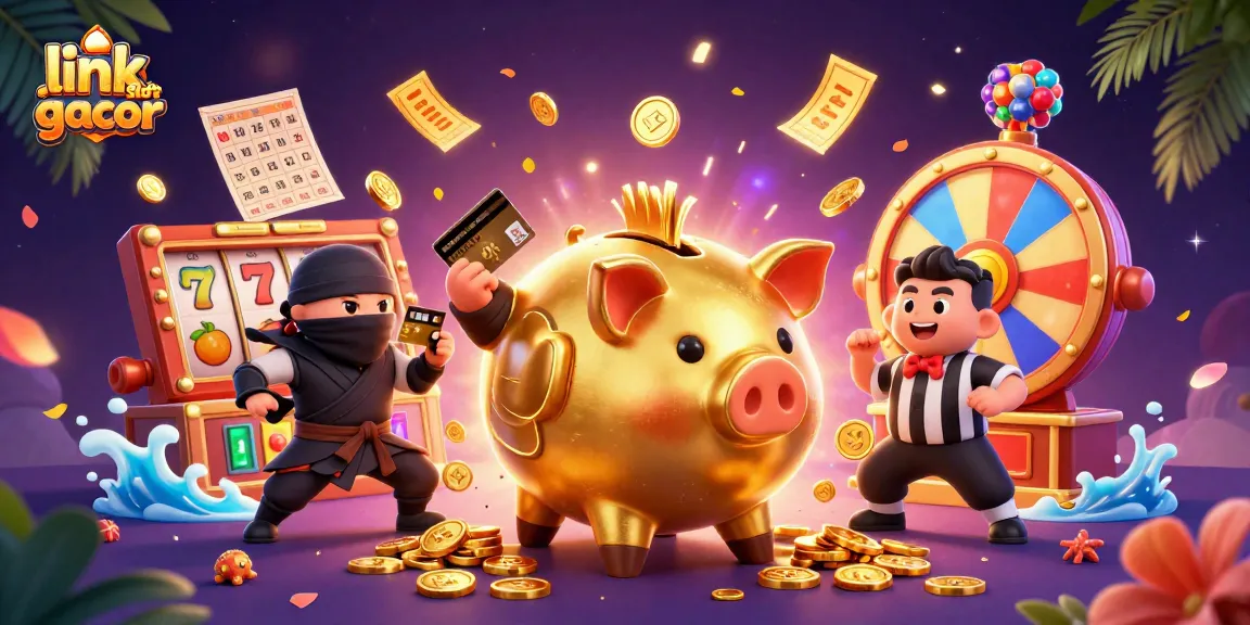 Engage with link slot gacor as a golden piggy bank wrestler unleashes jackpots amidst vibrant casino elements.