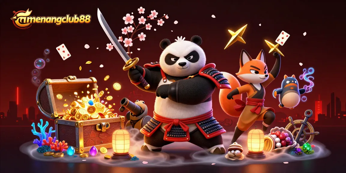 Menangclub88 exciting gameplay features depicted with animated characters amidst treasure-filled scenes.