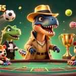 Place bets on keonhacai5 as a cartoon velociraptor plays blackjack while a stegosaurus observes.