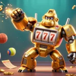 Engage with keonhacai5 and witness a thrilling sports betting scene featuring a golden gorilla mech.