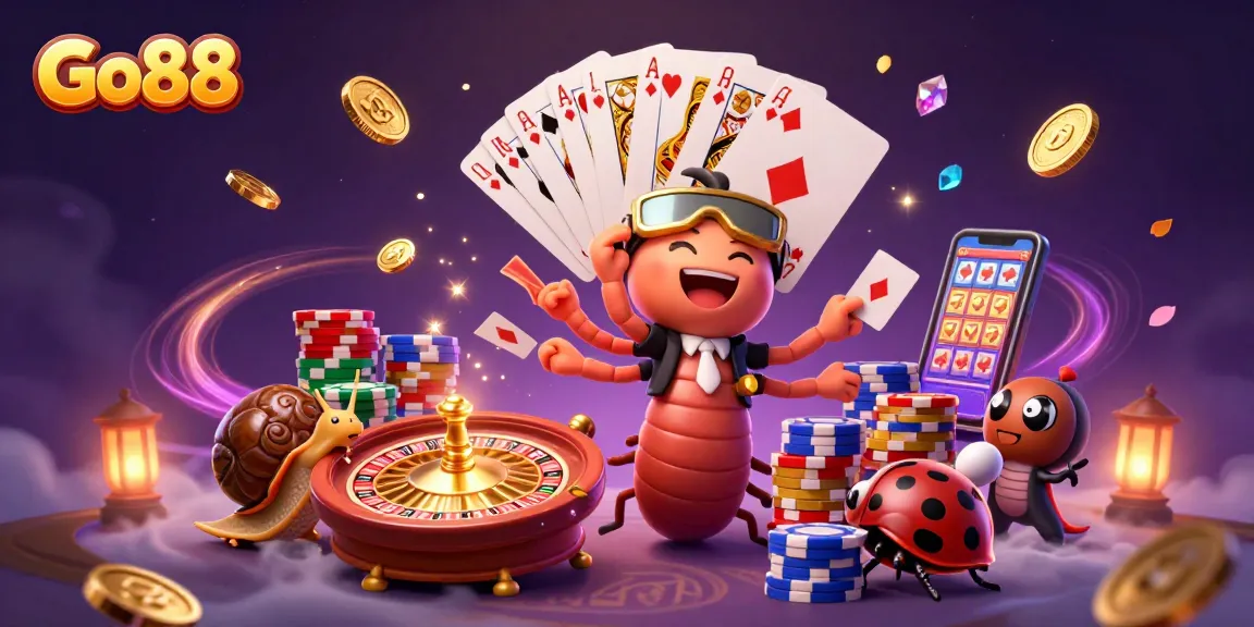 Join the excitement at Go88 with vibrant characters and casino elements in a stunning 3D illustration.