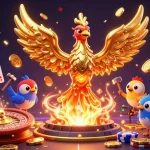 Experience the excitement at go 88 with a golden phoenix and casino elements celebrating wins.