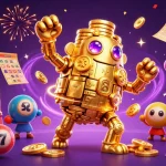 Dewapoker menyajikan permainan slot yang seru dengan simbol keberuntungan dan jackpot dalam ilustrasi menarik ini.