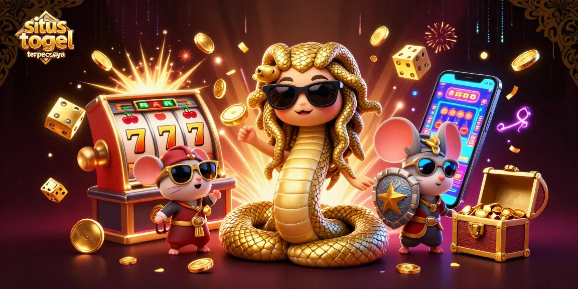 Experience excitement with situs togel terpercaya featuring Medusa, a warrior mouse, and slot machines.