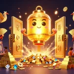 Play exciting games at sunwin with a vibrant scene featuring golden lanterns and casino treasures.