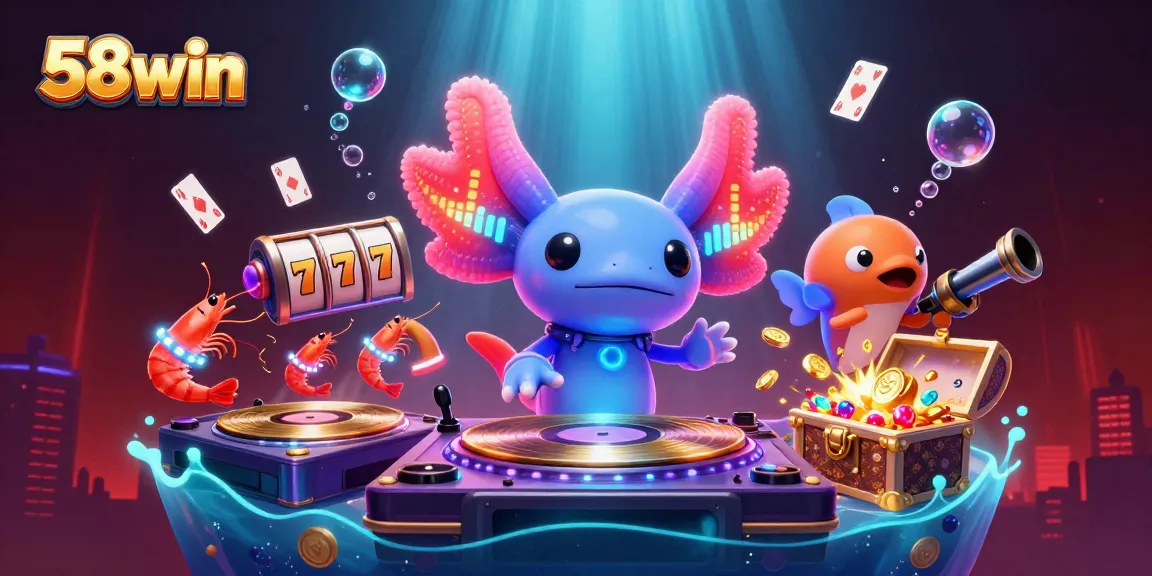 Spin the reels at 58win with a vibrant underwater casino party featuring lively characters.