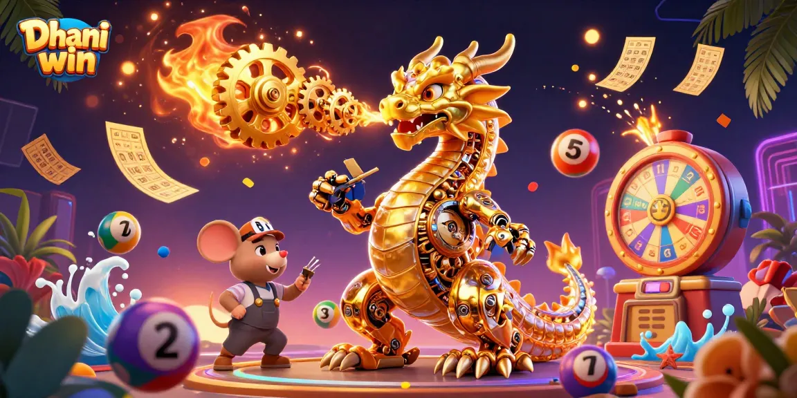 Dhani win brings excitement with colorful lottery elements and a dynamic dragon illustration