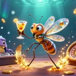 Engage with CASH88's vibrant casino scene featuring a frozen mosquito mascot and trilobite DJ amid golden elements.