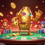 betya enriched experience with a 3D golden golem surrounded by vibrant poker elements