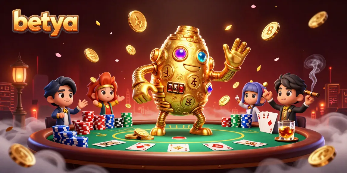betya enriched experience with a 3D golden golem surrounded by vibrant poker elements