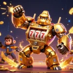 Jaiclub's golden gorilla mech conquers the gaming arena with explosive rewards and vibrant energy.