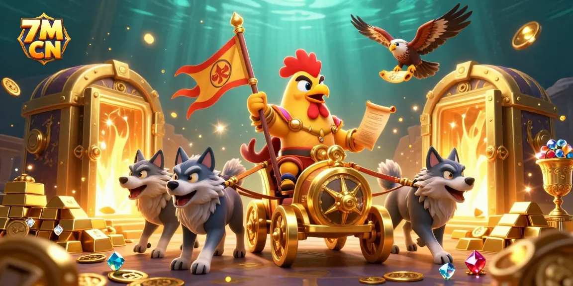 Engage with 7M CN's captivating illustration, exploring a vibrant 3D casino scene filled with treasures.