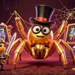 Watch a golden tarantula with a little knight in a vibrant radio casino scene