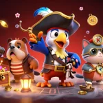 Win big with Jun88 VN in an exciting 3D casino-themed illustration featuring vibrant characters and treasures.