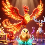 Experience the thrill of yaar win with a vibrant 3D illustration featuring a phoenix, gems, and slot machines.