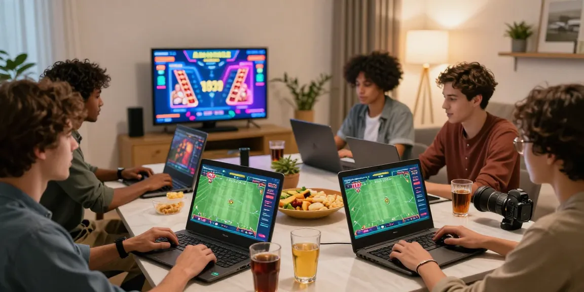 Friends enjoying an online gaming session with lotus365 interface in a cozy living room setting.