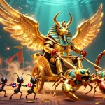 Experience thrilling gameplay on win55 with a vibrant illustration of colossal characters and action-packed casino elements.