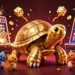 Engage with toto slot excitement in this dynamic scene featuring a golden tortoise pinball machine and roaring jackpots.