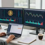 Торговля на битмекс биржа в современном офисе с графиками и анализом рынка.