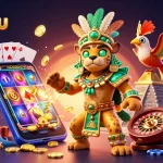Bermain dengan batikjitu dalam ilustrasi 3D indah yang menampilkan permainan slot dan elemen kasino lainnya.