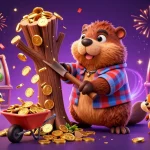 Experience winning fun with fly88 as a beaver collects golden coins amidst a lively casino scene.