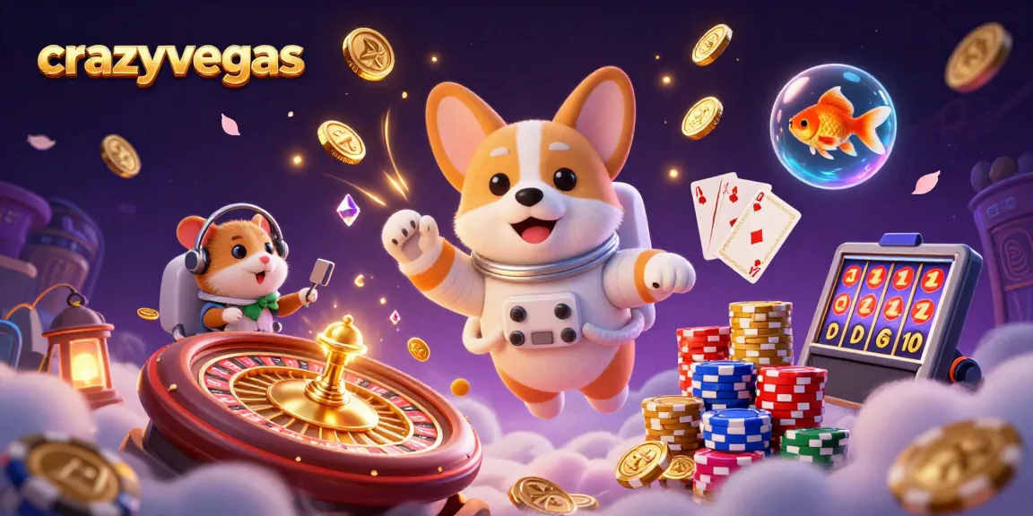 Experience vibrant casino action in the crazyvegas space scene with a floating corgi and shimmering coins.