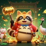 Experience BTY0991's vibrant slot scene with a cheerful tanuki and lucky symbols capturing casino excitement.