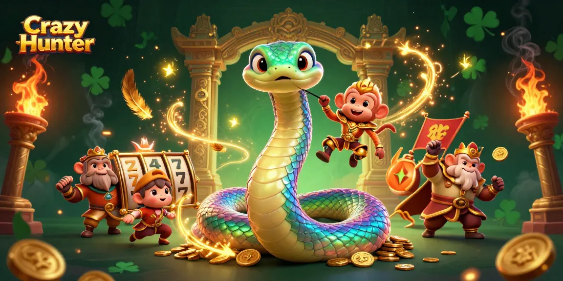 Catch the excitement in Crazy Hunter with vibrant 3D characters, slot reels, and magical effects!
