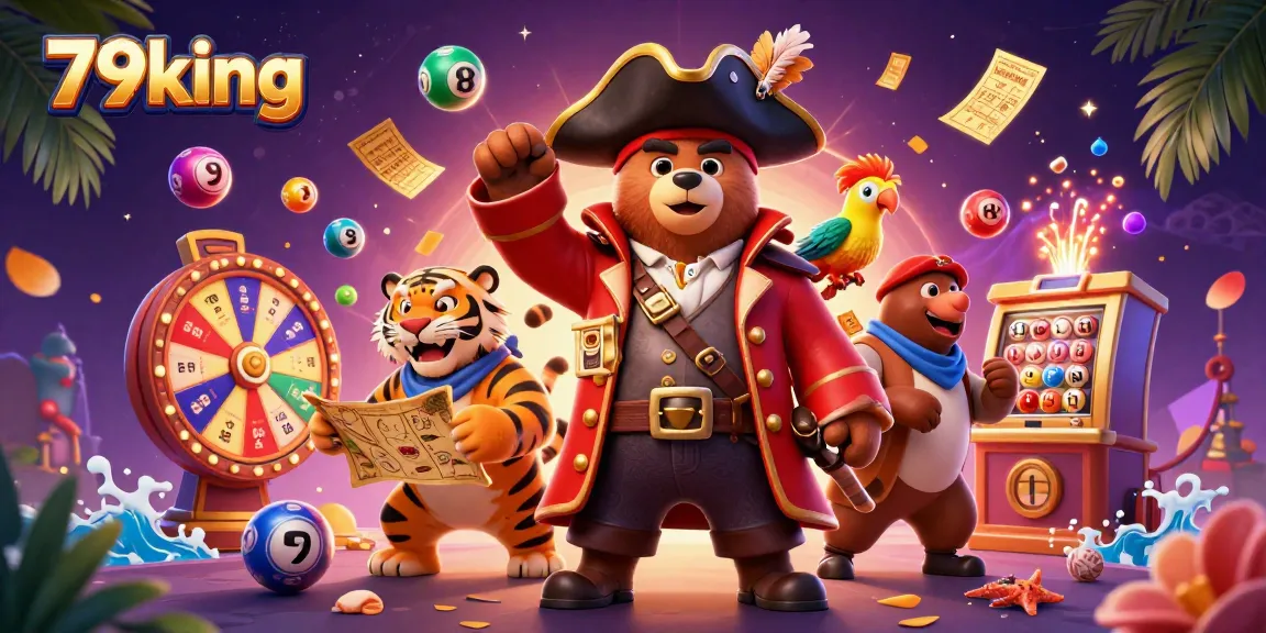 Join the adventure with 79king, where colorful lottery balls and casino magic come alive in a vibrant scene.