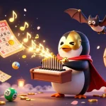 Engage with the vibrant world of vlxx as a phantom opera penguin unleashes a cascade of golden coins in a dynamic casino scene.