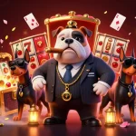Sunwin showcases a 3D mafia bulldog surrounded by dynamic slot game elements and shimmering treasures.