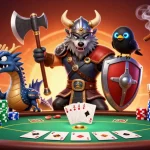 Berpartisipasi di permainan judi rajakadal dengan Viking pejuang dan naga es, memeriahkan suasana kasino