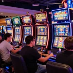 Pengalaman bermain slot gacor di kasino dengan pemain antusias dan mesin penuh warna.