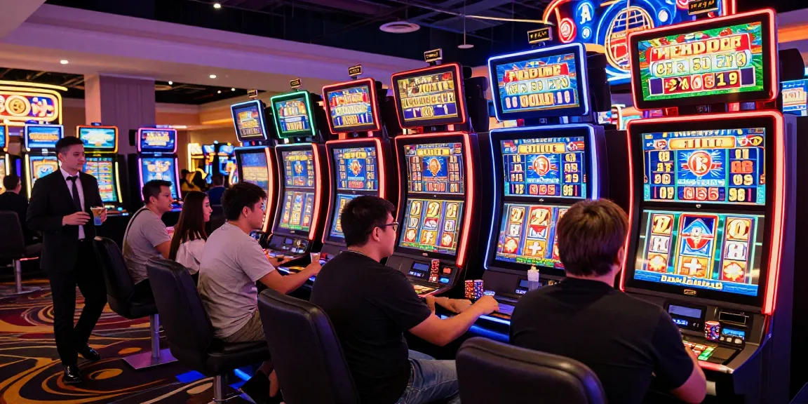 Pengalaman bermain slot gacor di kasino dengan pemain antusias dan mesin penuh warna.