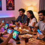 Tiranga Game users engaged in vibrant mobile gaming with diverse titles in a lively Indian setting