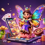 Slot online menunjukkan keindahan permainan dengan ratu kupu-kupu dan simbol slot yang menarik.