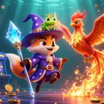 Experience DA88's magical gaming world with animated characters and slot elements surrounding a vibrant scene.
