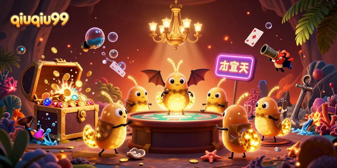 Experience vibrant qiuqiu99 gameplay in a lively casino scene illuminated by animated glowworms.