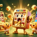Experience thrilling wins with situs bola, featuring a winning slot machine and vibrant casino elements.