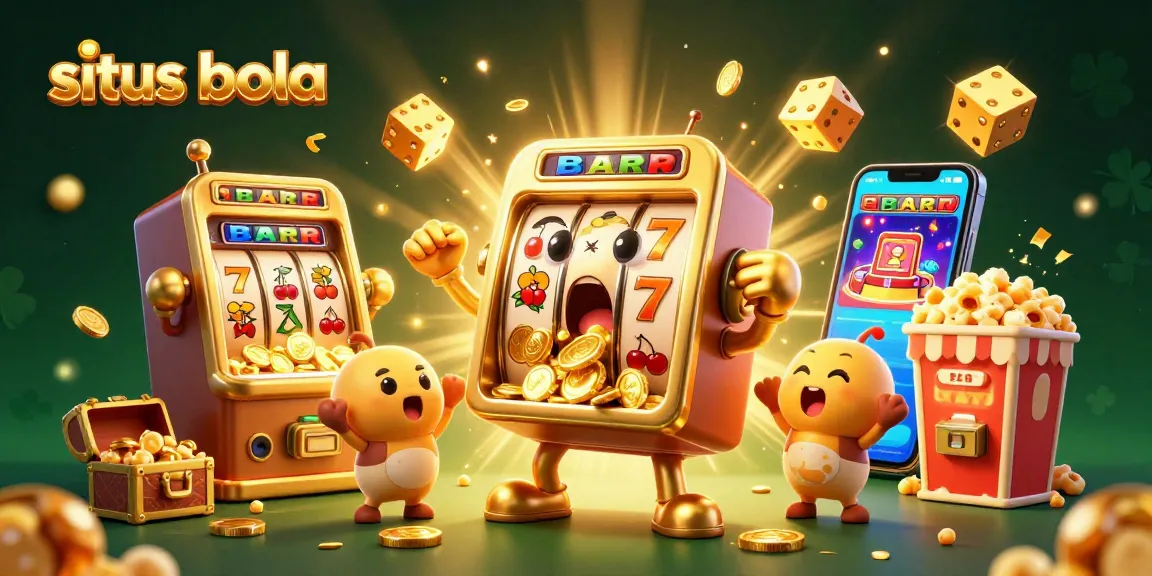 Experience thrilling wins with situs bola, featuring a winning slot machine and vibrant casino elements.