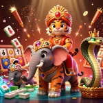 Experience thrill at indianiamerica with an Indian maharaja and his elephant among vibrant casino elements.
